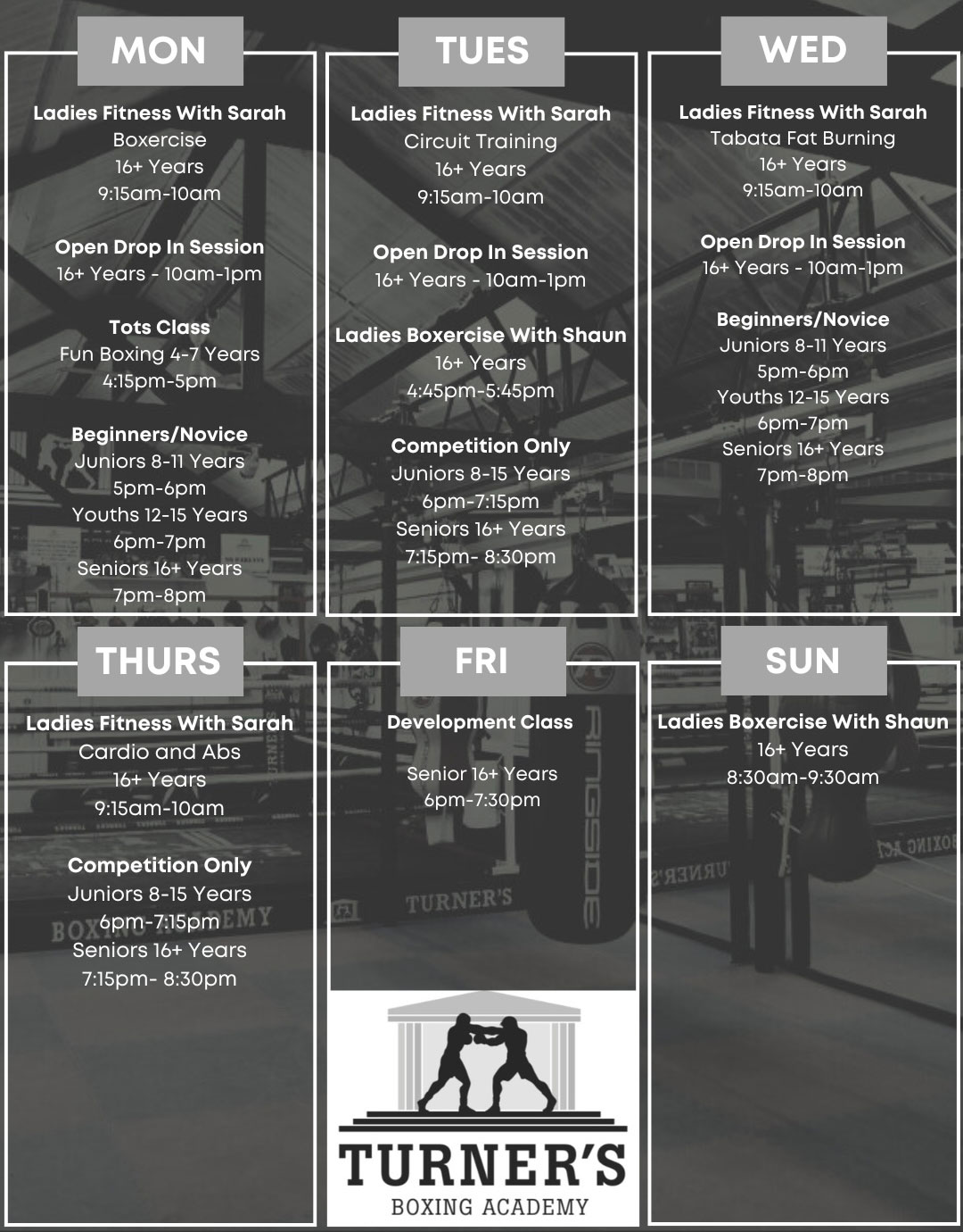 Turners Boxing Academy timetable
